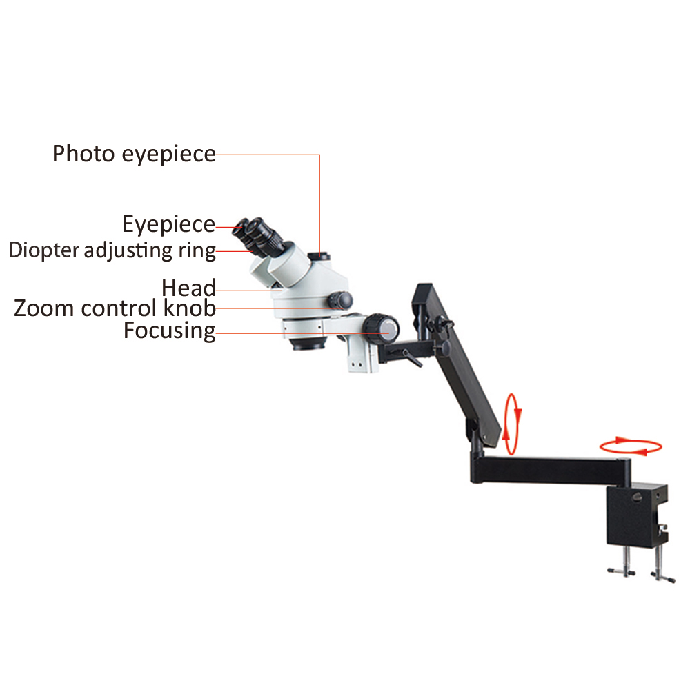 Flexible Arm Fixation Clamp Mi - đánh giá và giá Trinocular Stereo Microscope 7X-45X