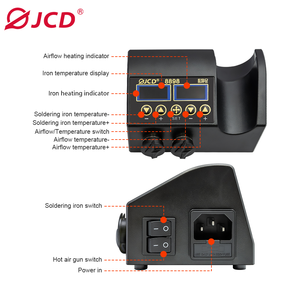 JCD 8898 750W Soldering Statio - đánh giá và giá 2 In 1 Soldering Rework Station 750W