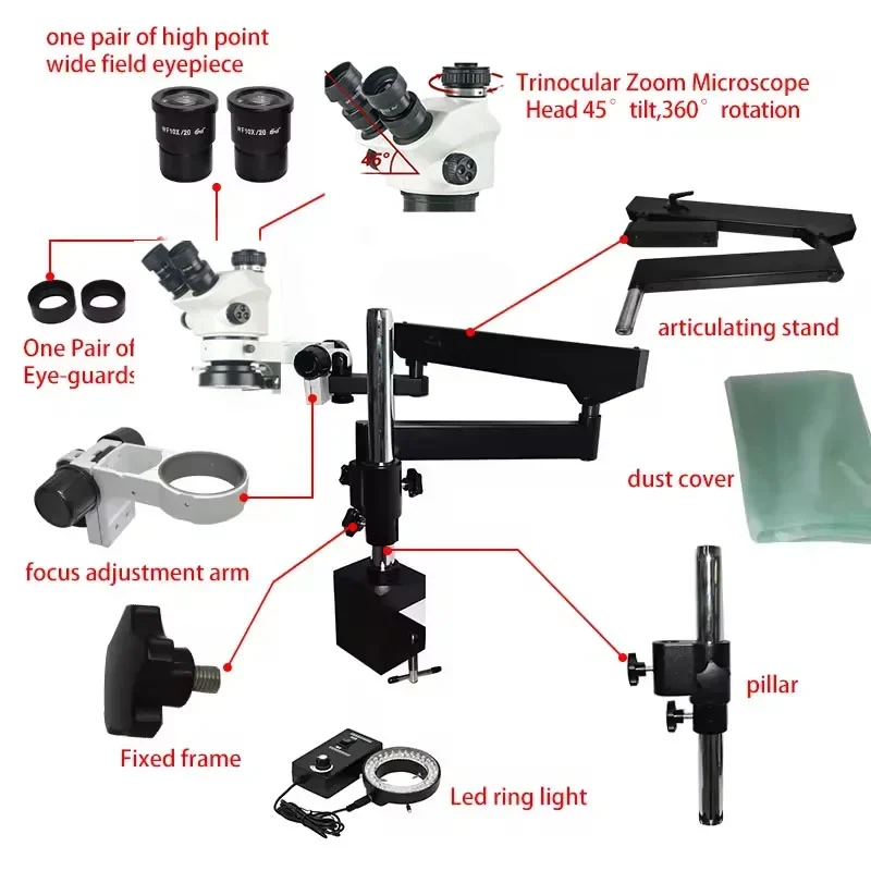 2026 New 3.5X-100X Flexible Ar - đánh giá và giá Articulating Arm Boom Stand Microscope